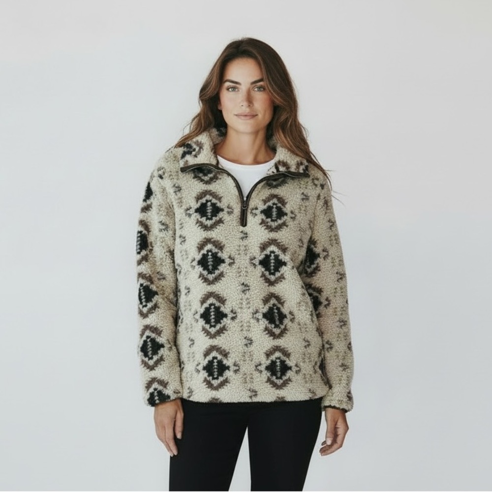 NWT b.young Aztec Sherpa Fleece Pullover Quarter Zip‎ Cozy Western Jacket S